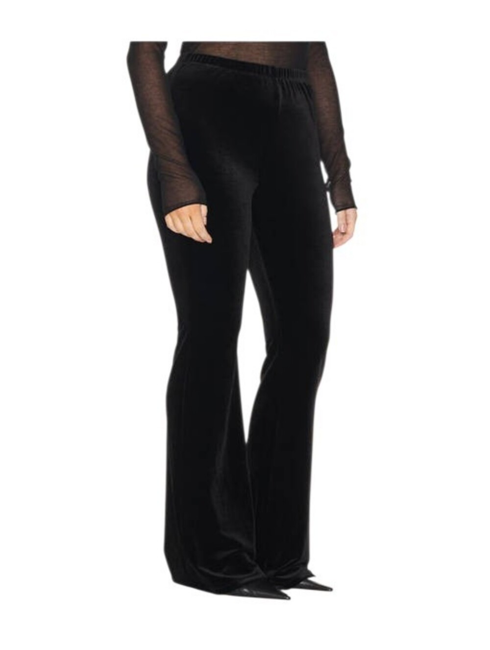 NEW Good American Black Velvet Pull On Flare Leg Pants Size XL
